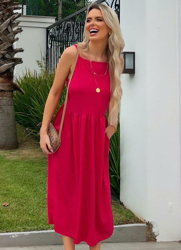 Vista 2 Vestido Midi Rosa com Alças Moda Pop Moda Pop