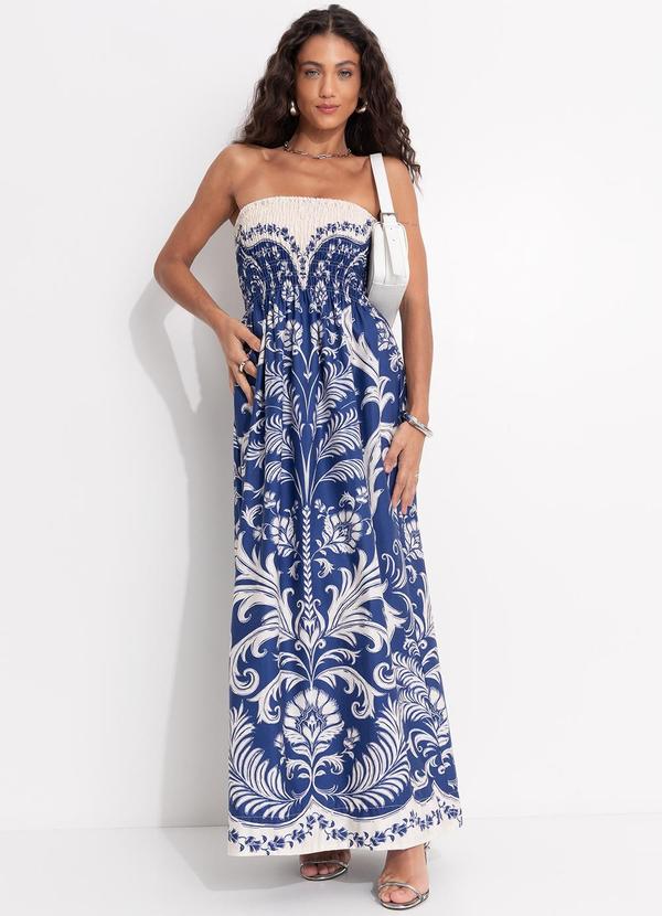 Vestido Midi sem Alças Santorini Azul