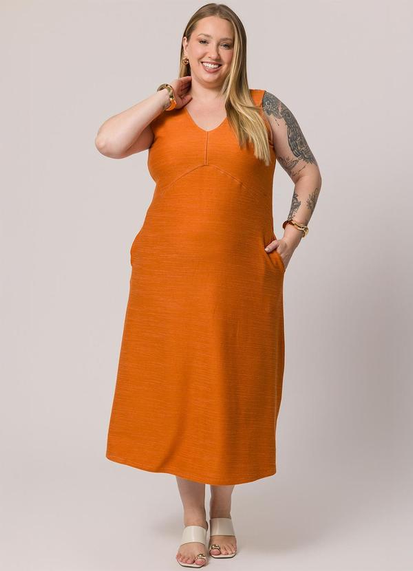 Vestido Midi sem Manga Laranja