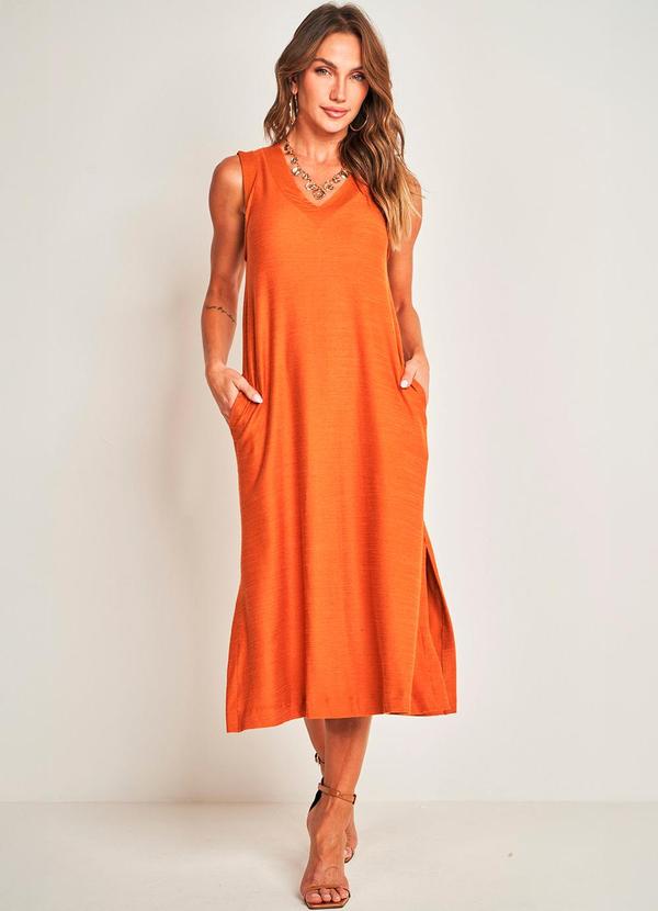 Vestido Midi sem Manga Laranja