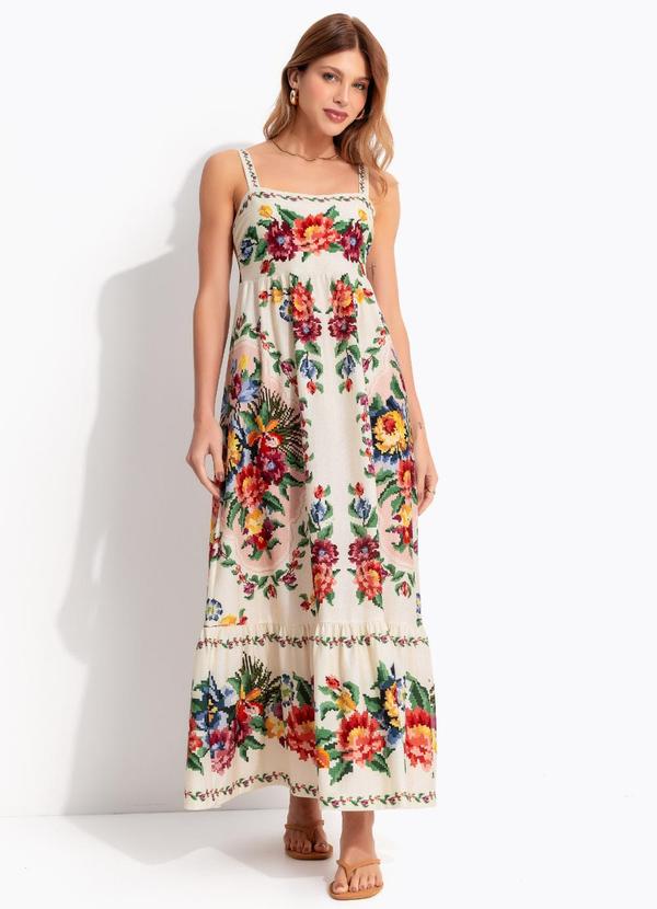 Vestido Midi Tapete de Flor Bege