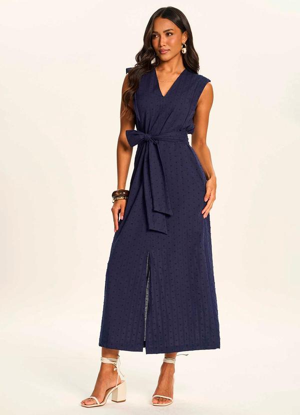 Vestido Midi Texturizado com Amarração Duna Azul