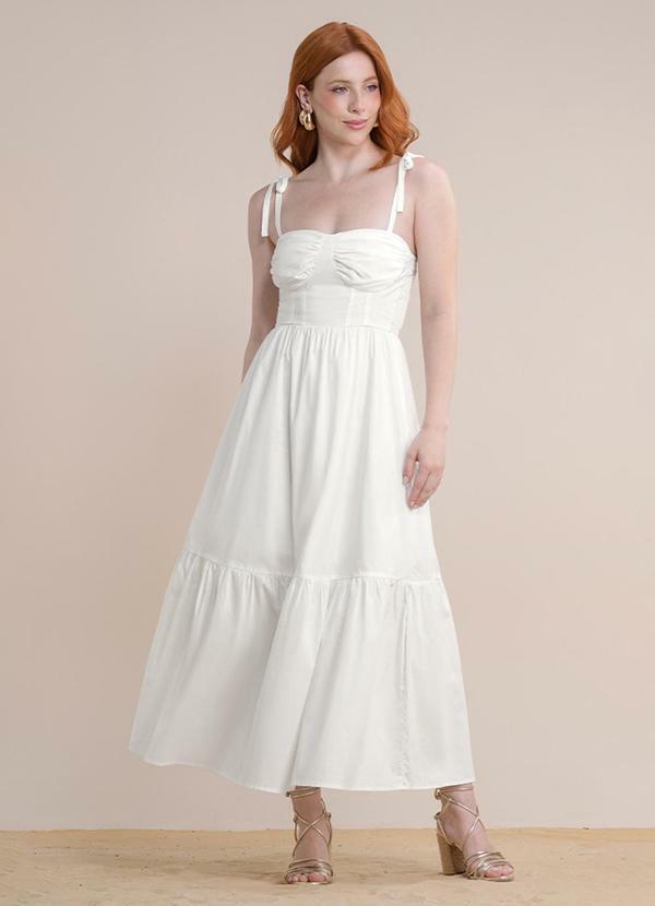 Vestido Midi Tricoline Bege