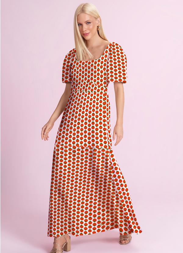 Vestido Midi Tricoline Estampado Vermelho