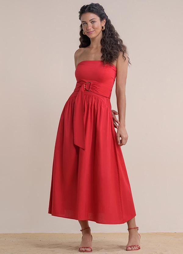 Vestido Midi Tricoline Vermelho