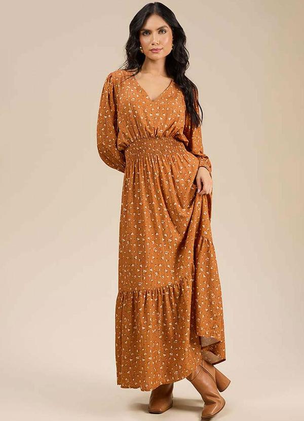 Vista 2 Vestido Midi Viscose Estampada Marrom Angel Angel