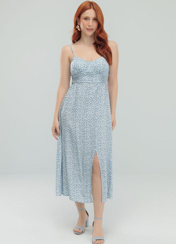 Vestido Midi Viscose Estampada Azul
