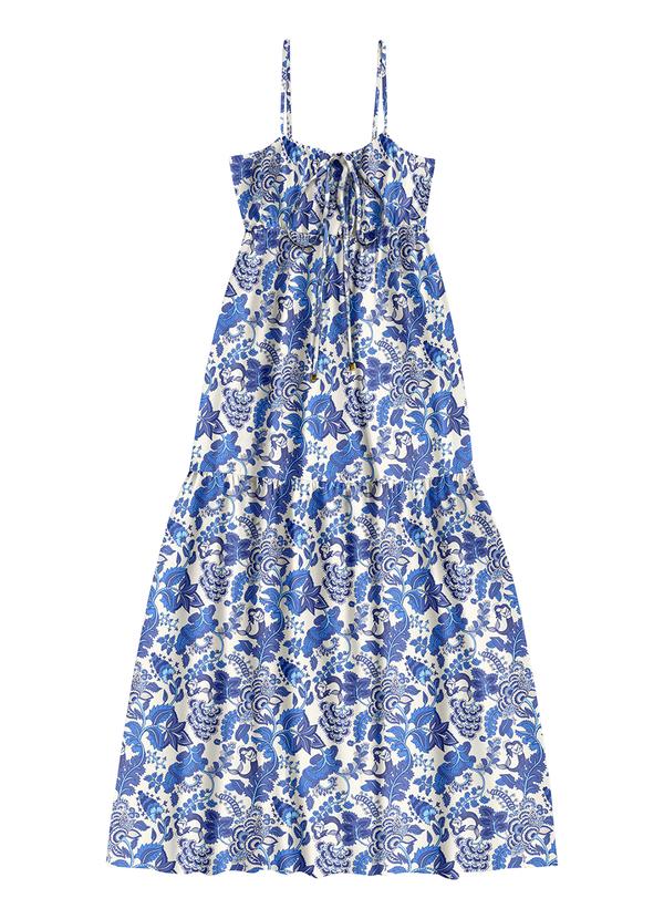 Vestido Midi Viscose Estampada Azul