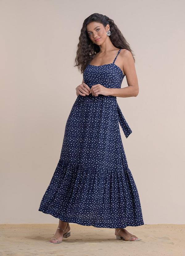 Vestido Midi Viscose Estampada Azul