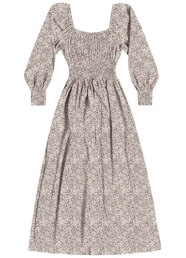 Vestido Midi Viscose Estampada Bege