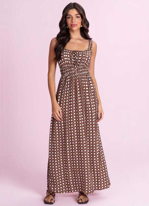 Vestido Midi Viscose Estampada Marrom
