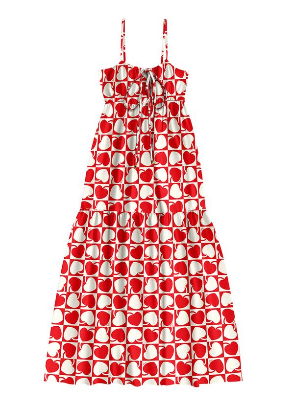 Vestido Midi Viscose Estampada Vermelho