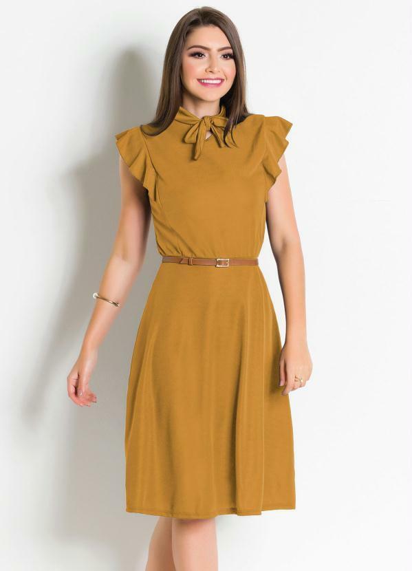 Vista 2 Vestido Mostarda com Gola Laço Rosalie Rosalie