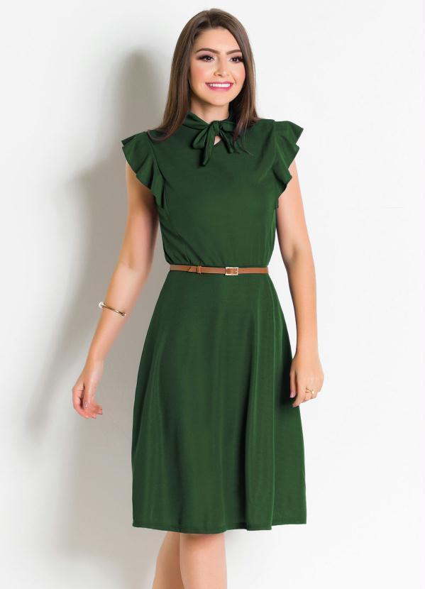 Vestido Verde com Gola Laço