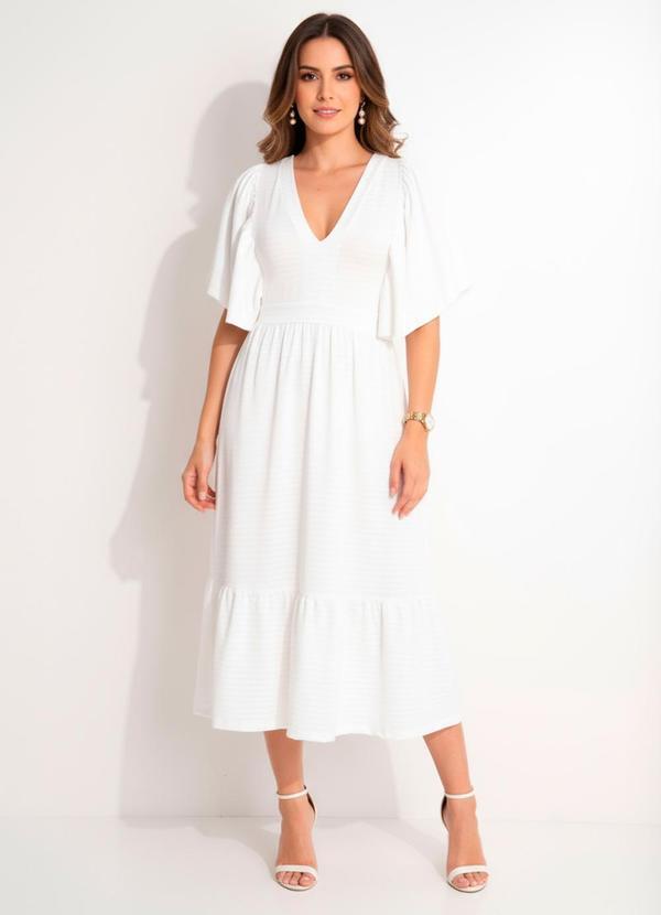 Vestido Off White em Malha Texturizada