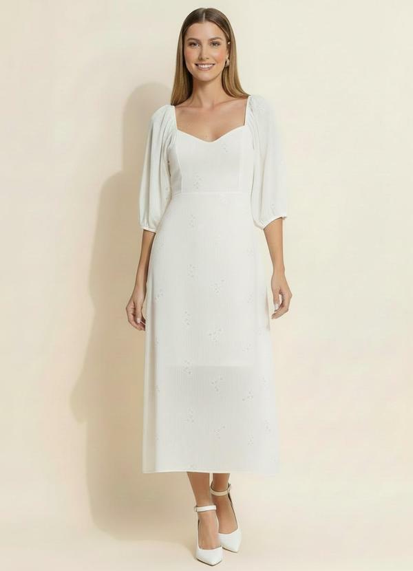 Vista 2 Vestido Off White em Voil Bordado Paetê Quintess Quintess