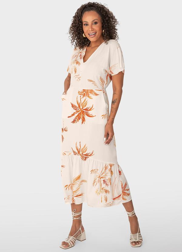 Vestido Off White Evasê Tropical
