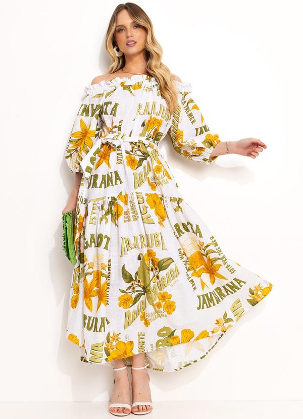 Vista 2 Vestido Ombro a Ombro Amarelo FARM FARM