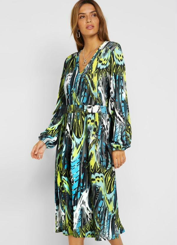 Vestido Ombro Deslocado New Waves Verde