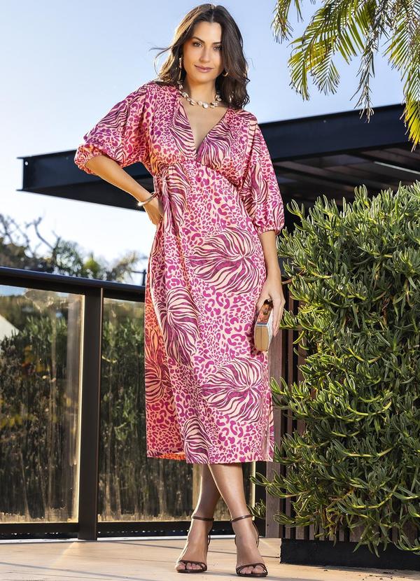 Vestido Onça e Folhas em Malha Fria