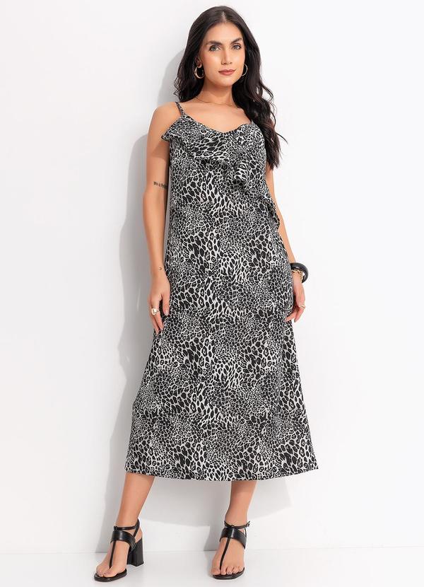 Vestido Onça Preta em Crepe Plano