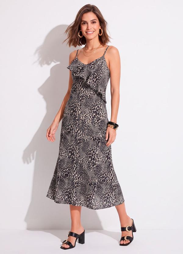 Vestido Onça Preta em Crepe Plano