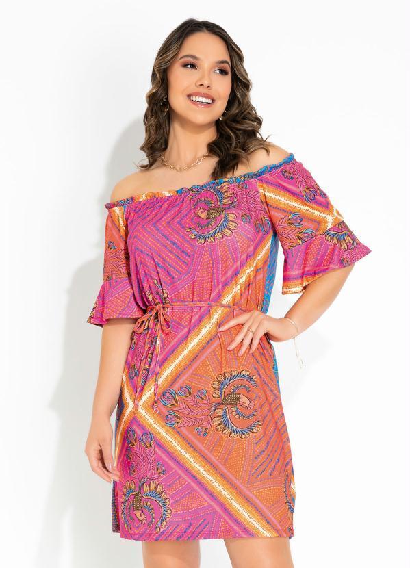 Vestido Pink Étnica Ombro a Ombro Rovitex