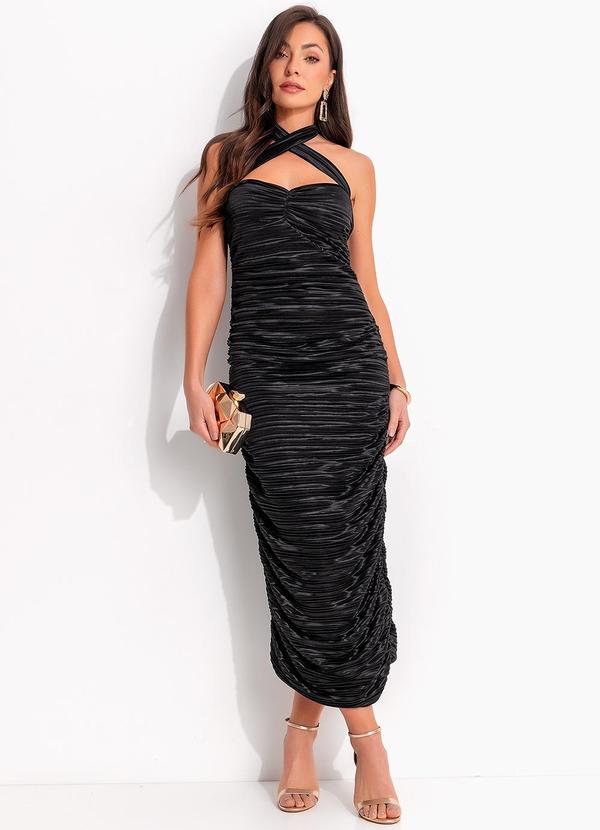 Vista 2 Vestido Plissado Preto Colcci Colcci
