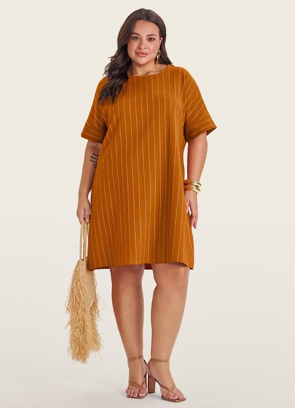 Vestido Plus Size em Visco Listras Marrom