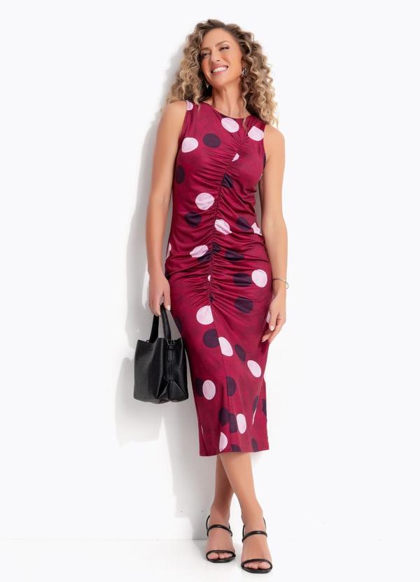 Vestido Poá Bordô em Malha Fria