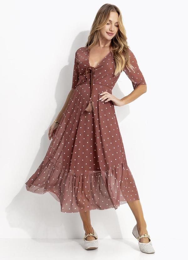 Vestido Poá com Amarração no Decote