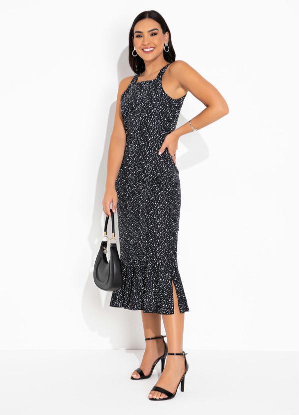 Vestido Poá Decote Quadrado