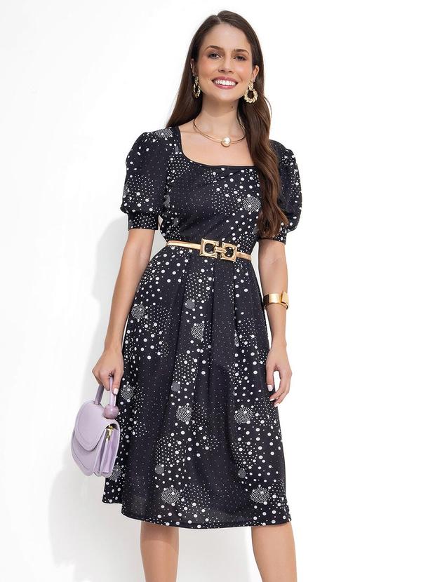 Vista 2 Vestido Poá Preto Manga 3/4 Rosalie Rosalie