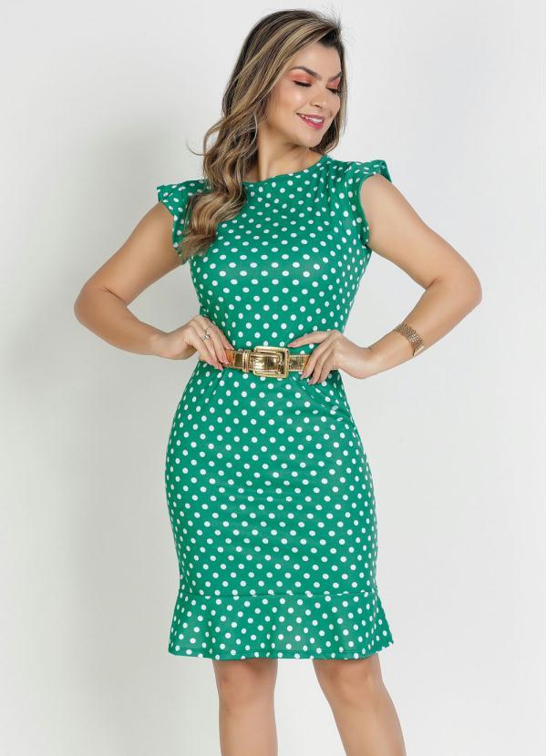Vestido Poá Verde com Babado