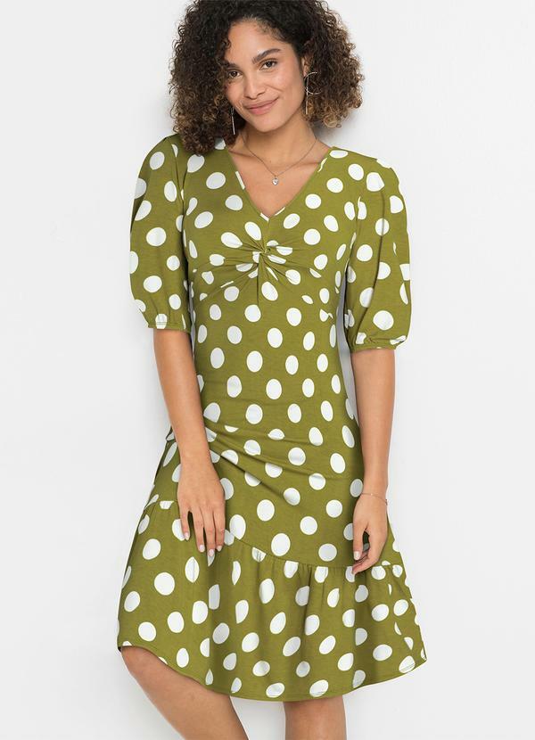 Vestido Poá Verde em Malha de Viscose