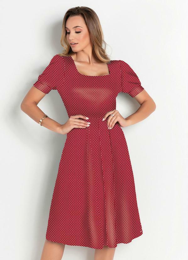 Vista 2 Vestido Poá Vermelha Manga 3/4 Rosalie Rosalie