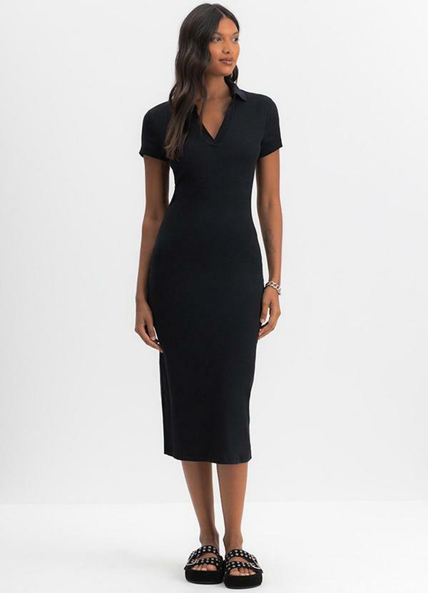 Vestido Polo Feminino Midi Preto