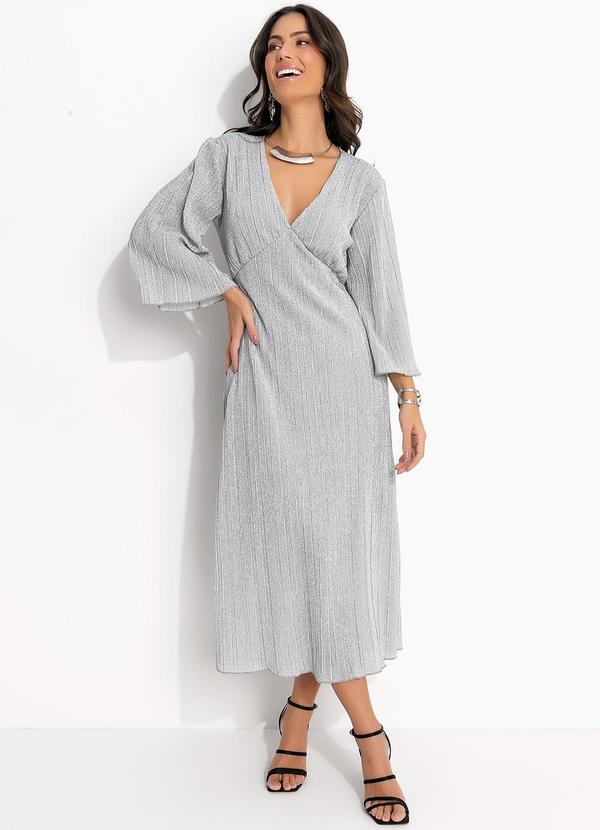 Vestido Prata em Malha Plissada