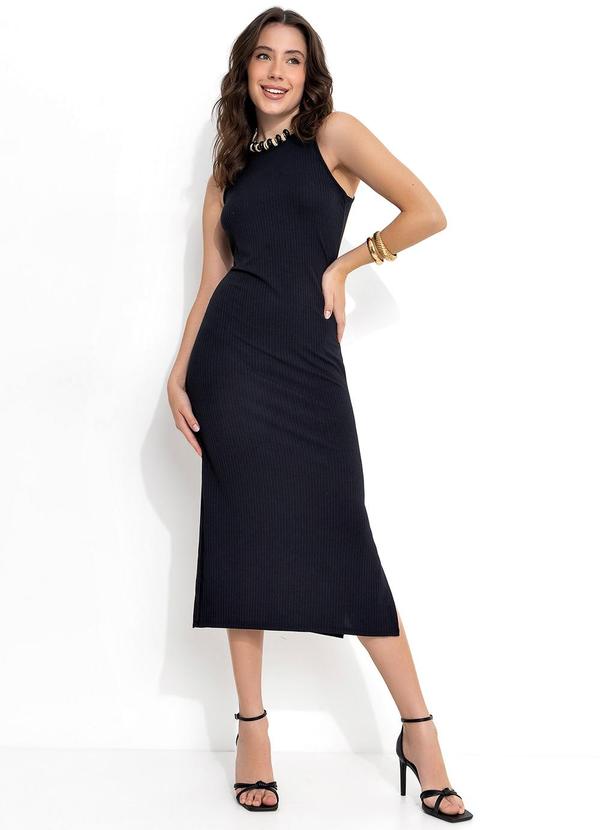 Vista 2 Vestido Preta com Fendas nas Laterais da Barra Moda Pop Moda Pop