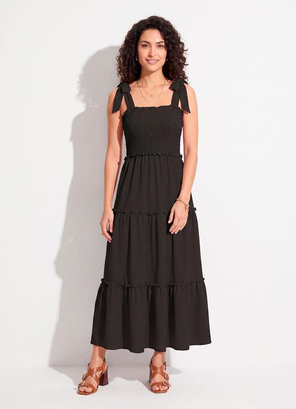 Vestido Preto com Babados e Alças para Amarrar