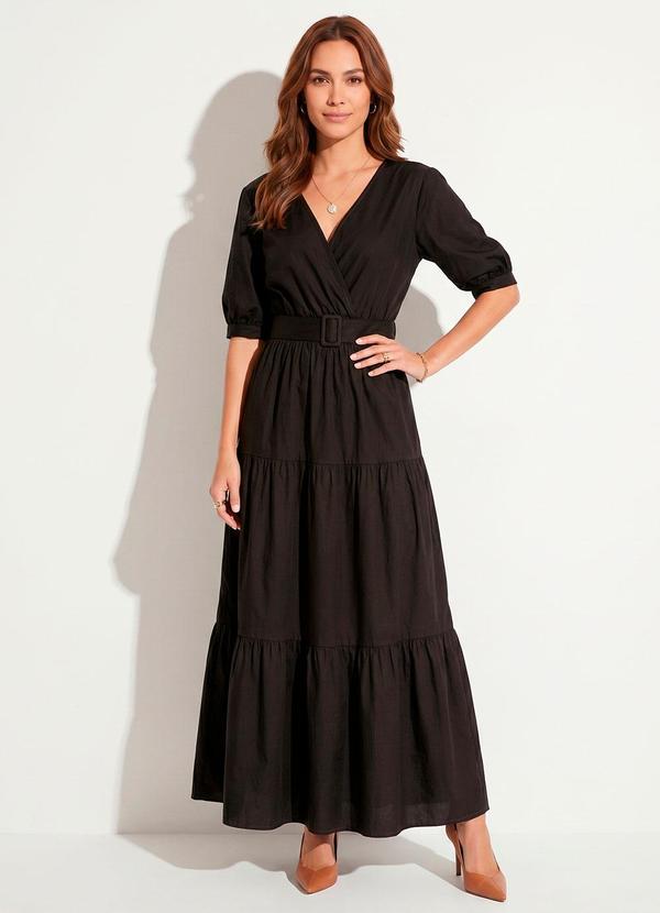 Vista 2 Vestido Preto em Camadas com Cinto Quintess Quintess