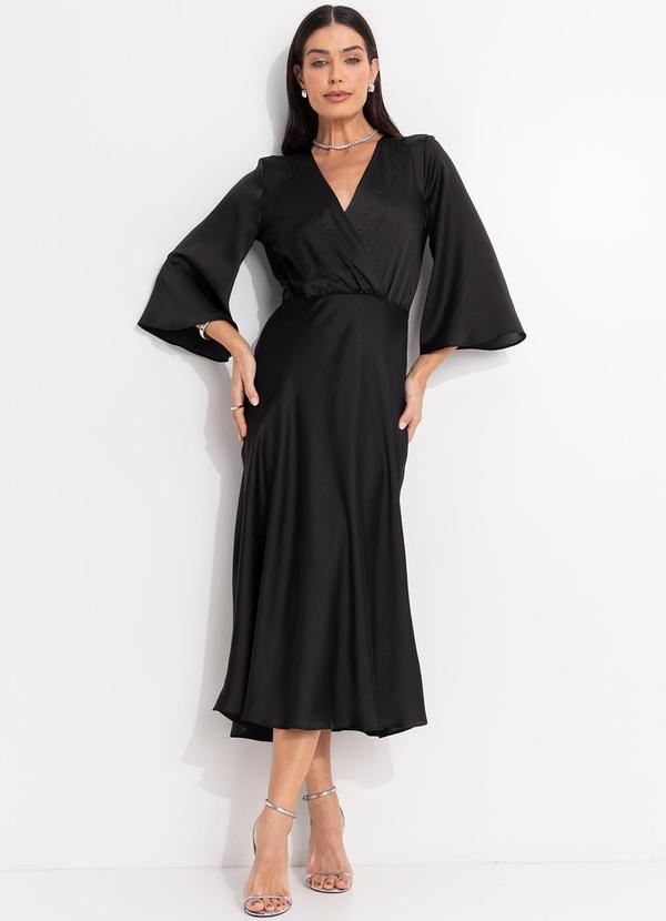 Vestido Preto em Crepe Plano Acetinado