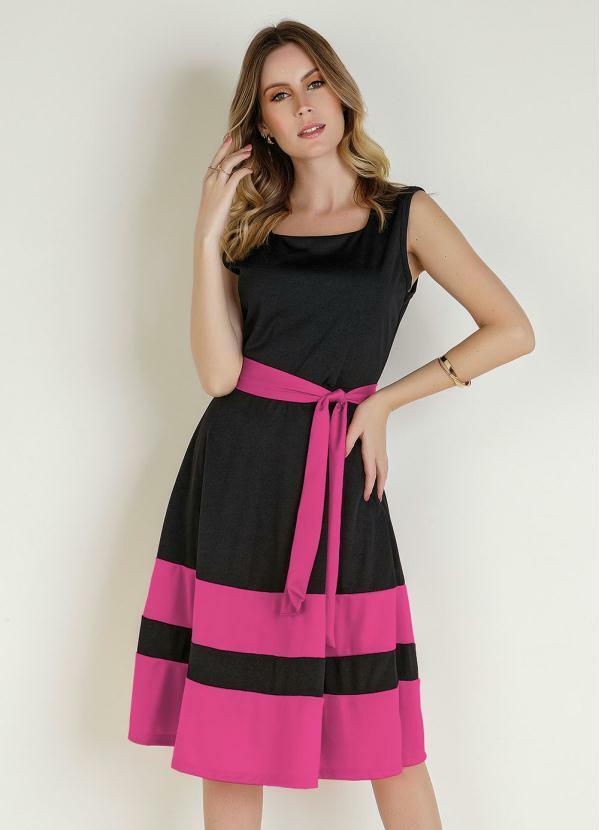 Vista 2 Vestido Preto/Pink com Faixa Rosalie Rosalie