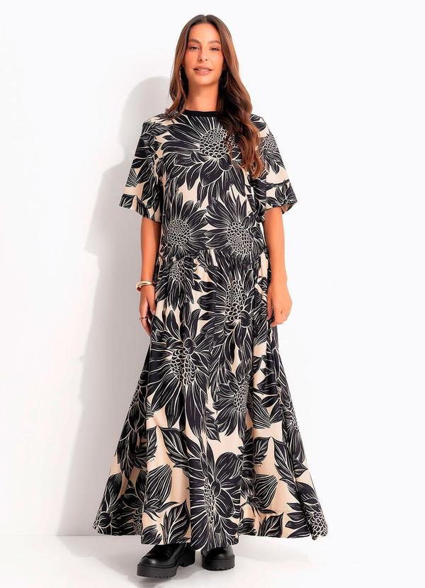 Vestido Recorte Lia Flor Preto