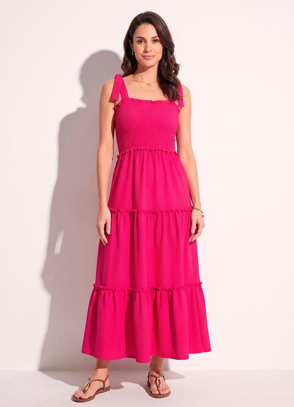 Vista 2 Vestido Rosa com Babados e Alças para Amarrar Quintess Quintess
