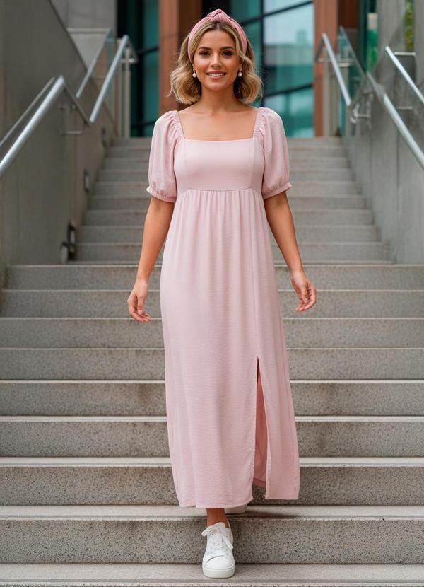 Vista 2 Vestido Rosa em Viscose Plana Sarjada Quintess Quintess