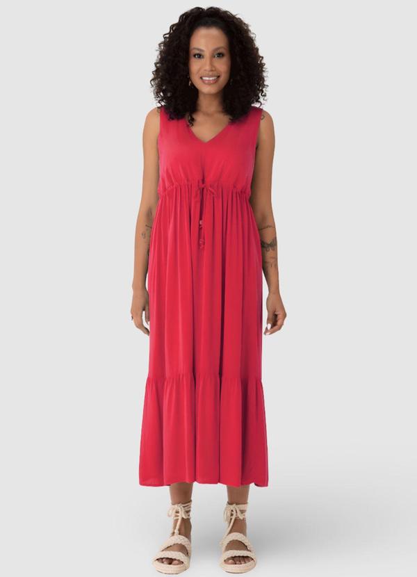 Vista 2 Vestido Rosa Escuro Midi Evasê Acinturado Malwee Malwee