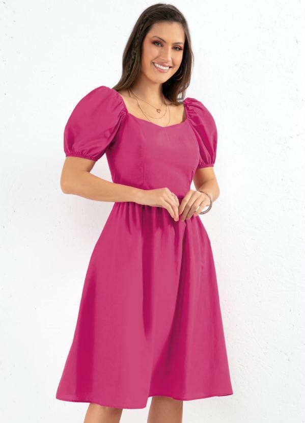 Vista 2 Vestido Rosa Mangas Bufantes com Bolsos Quintess Quintess