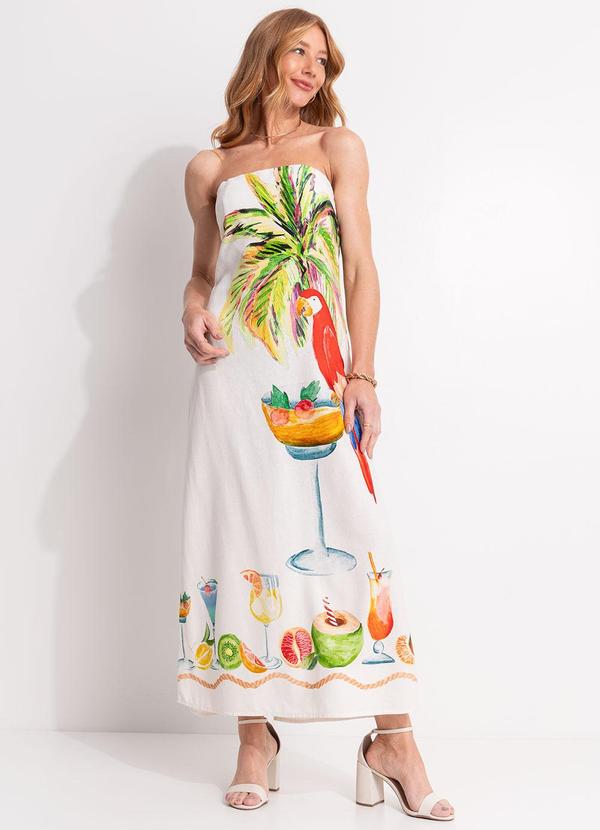 Vestido sem Alça Coquetel Lenço Off White