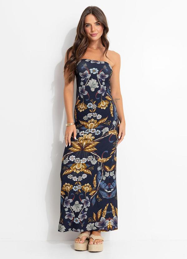 Vestido sem Alça Floral Maye Azul